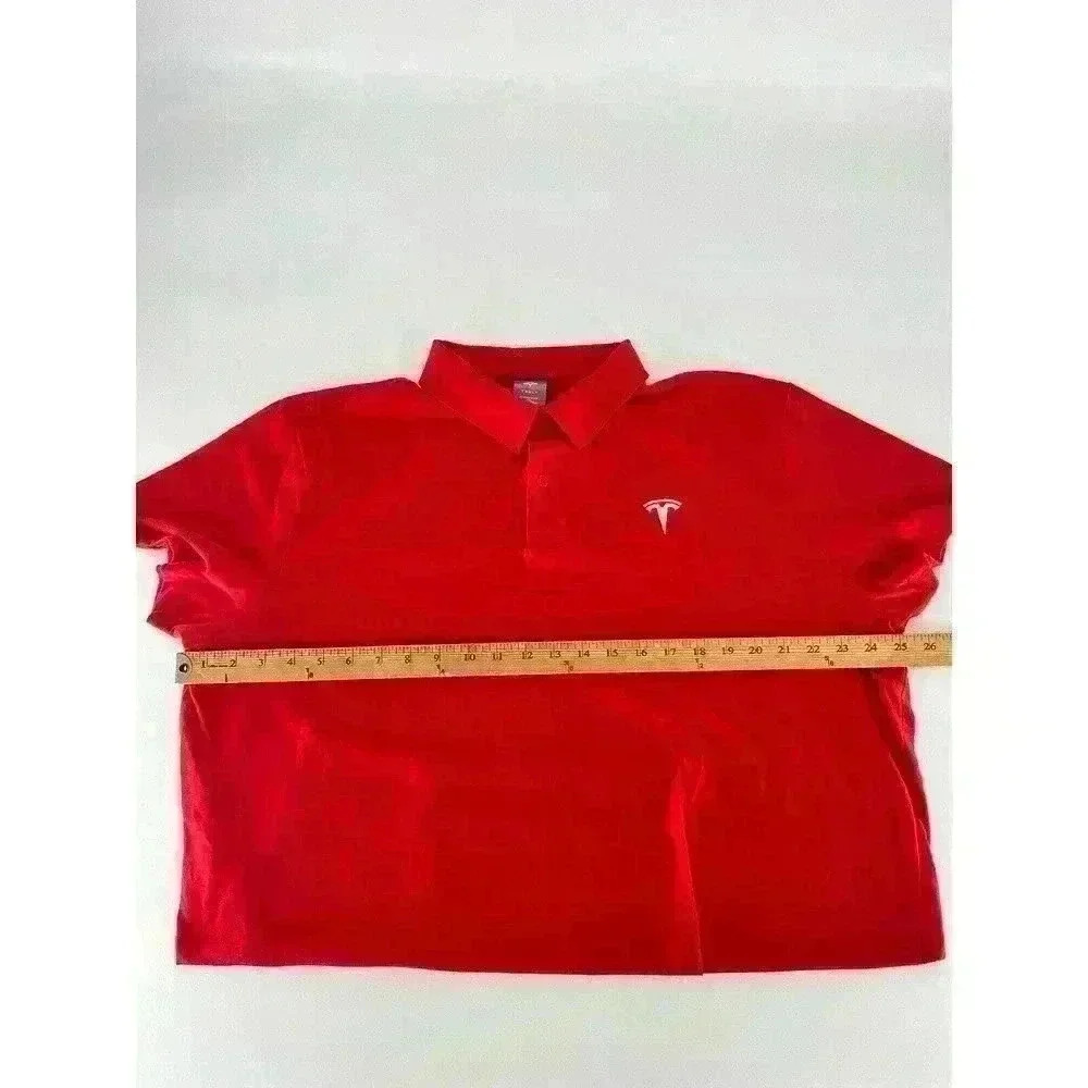 TESLA Polo Shirt Mens 2XL Red Short Sleeve Cotton Sustainable Electric Vehicles - Picture 7 of 8